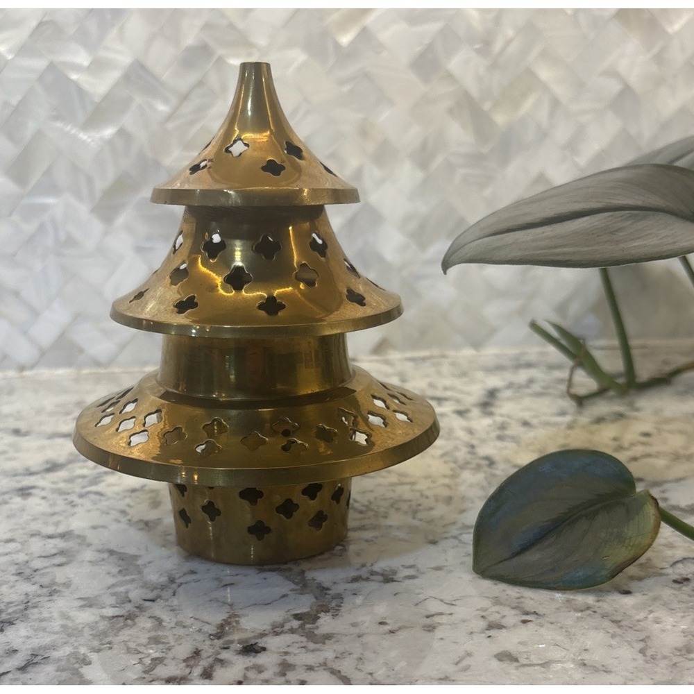 Pier One Brass Incense Burner Candle Holder Christmas Tree‎ Shape luminary